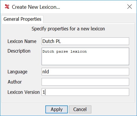 Create New Lexicon dialog