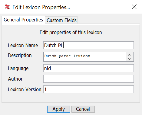 The Edit Lexicon Properties window