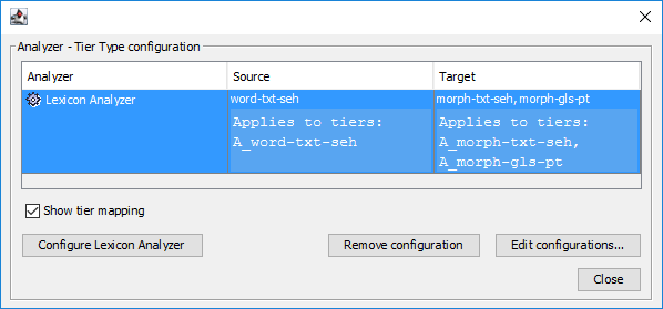 The configuration dialog with resolved tier mappings visible