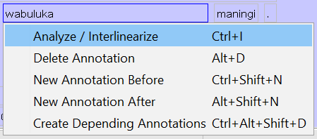 Interlinearization context-menu with Analyze option