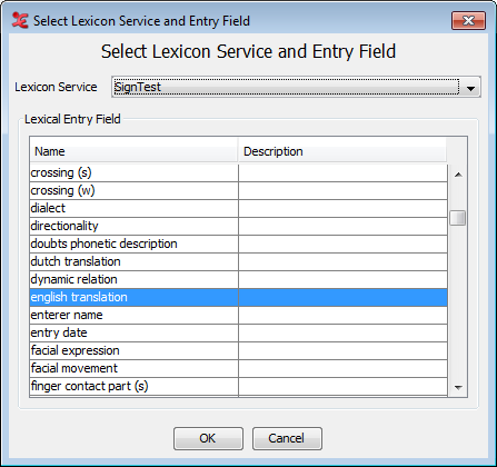 Select a Lexicon Service and Entry Field